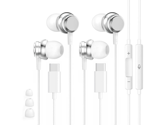 2 PACK USB C Headphones for iPhone 17 16 15, Wired Earbuds with Clear Mic