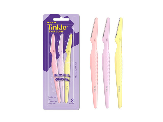 Tinkle Dermaplaning Tool 3ct, Dermaplane Razor for Women, Safe and Easy Peach Fuzz Remover, Eyebrow Trimmer with Protective Cover, Stocking Stuffers