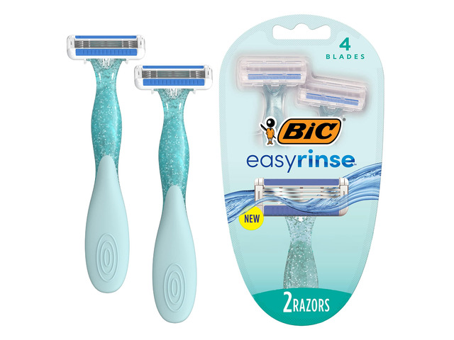 BIC EasyRinse Anti-Clogging Women's Disposable Razors for a Smoother Shave With Less Irritation*, Easy Rinse Shaving Razors With 4 Blades, 2 Count