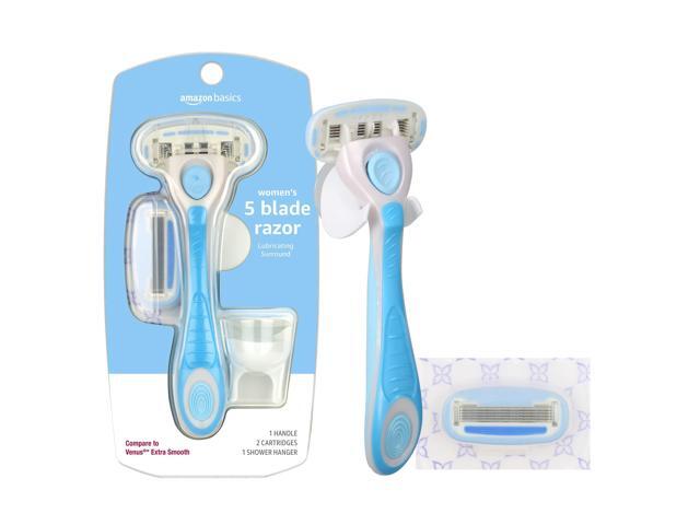 Amazon Basics 5Blade Extra Smooth Razor for Women with Moisturizing Strips Handle 2 Cartridge Refills Shower Holder Previously Solimo Amazon Basics 5Blade Extra Smooth Razor for Women with Moisturizing Strips Handle 2 Cartridge Refills Shower Holder Previously Solimo