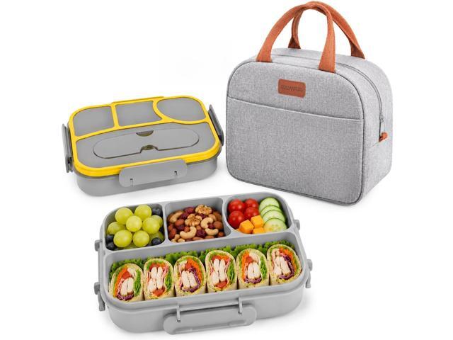 Lunch Box Set Bento Box, 4-Compartment Lunch Containers,High Capacity Lunch Tote Bags for Work, Travel, Outdoor (Grey)
