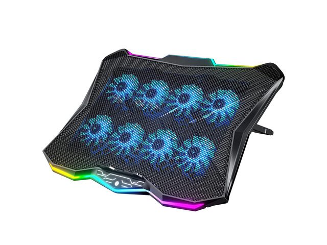 Laptop Cooling Pad with 8 Cooler Fans for 15.6-17.3 Inch Computers RGB Atmosphere Lights, Computer Base Stand with 7 Height Slots, Blue LED...