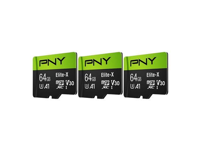 PNY 64GB Elite-X Class 10 U3 V30 microSDXC Flash Memory Card, 3 Count (Pack of 1) - 100MB/s, Class 10, U3, V30, A1, 4K UHD, Full HD, UHS-I, Micro SD