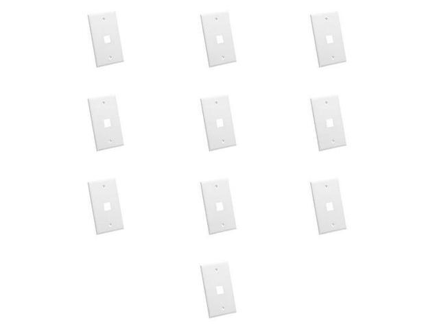 Single Gang 1 Port Flat Keystone Wall Plate - White for Ethernet or Phone Connections 10 Pcs Pack