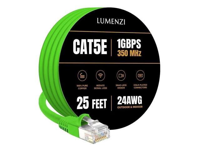 Lumenzi Cat 5e Ethernet Cable, 25 ft, Green, 1 Gbps Speed, Round RJ45 LAN Patch Cable for Router, Gaming, PS5, Xbox, Printer, Computer, CCTV, Switch