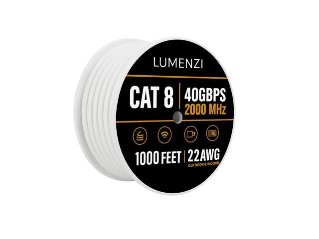 Cat8 Round Ethernet Cable 1000ft, 1 Pc Pack, 40Gbps 2000MHz Network Patch Cord, S/FTP Shielded LAN Cable, for Gaming, Router, Modem, Laptop