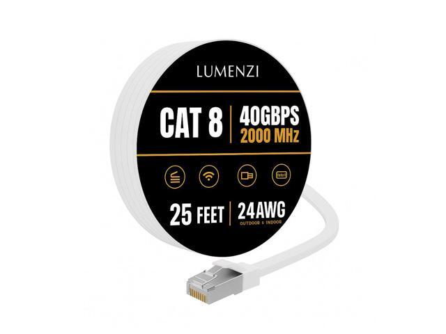 Cat8 Round Ethernet Cable 25ft, 1 Pc Pack, 40Gbps 2000MHz Network Patch Cord, S/FTP Shielded LAN Cable with RJ45 Connectors, for Gaming, Router,...
