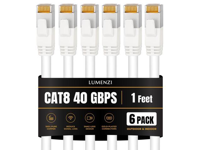 Cat8 Round Ethernet Cable 1ft, 6 Pc Pack, 40Gbps 2000MHz Network Patch Cord, S/FTP Shielded LAN Cable with RJ45 Connectors, for Gaming, Router,...