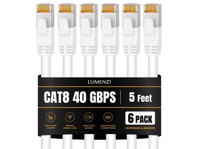 Cat8 Round Ethernet Cable 5ft, 6 Pc Pack, 40Gbps 2000MHz Network Patch Cord, S/FTP Shielded LAN Cable with RJ45 Connectors, for Gaming, Router,...