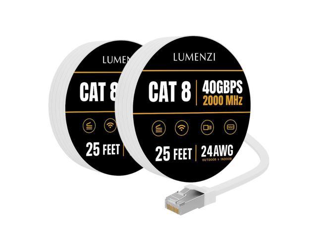 Cat8 Round Ethernet Cable 25ft, 2 Pc Pack, 40Gbps 2000MHz Network Patch Cord, S/FTP Shielded LAN Cable with RJ45 Connectors, for Gaming, Router,...