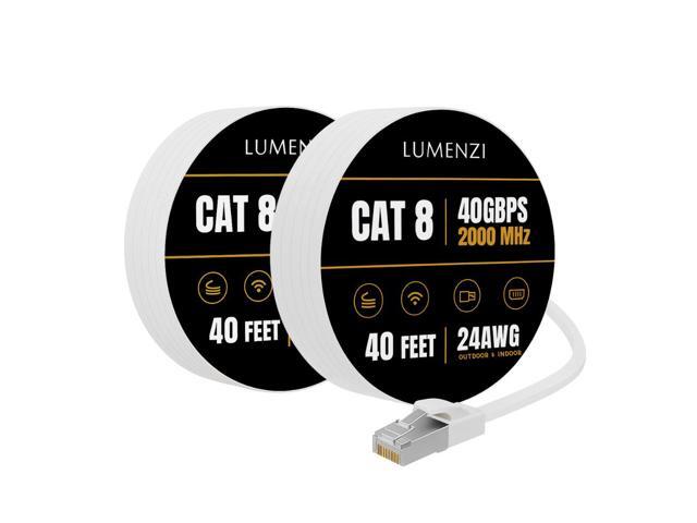 Cat8 Round Ethernet Cable 40ft, 2 Pc Pack, 40Gbps 2000MHz Network Patch Cord, S/FTP Shielded LAN Cable with RJ45 Connectors, for Gaming, Router,...