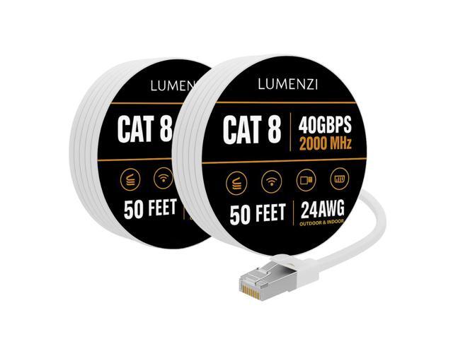 Cat8 Round Ethernet Cable 50ft, 2 Pc Pack, 40Gbps 2000MHz Network Patch Cord, S/FTP Shielded LAN Cable with RJ45 Connectors, for Gaming, Router,...