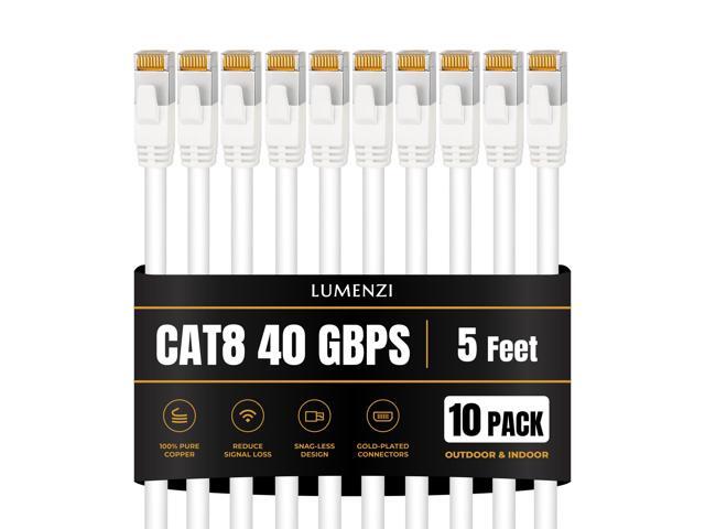 Cat8 Round Ethernet Cable 5ft, 10 Pc Pack, 40Gbps 2000MHz Network Patch Cord, S/FTP Shielded LAN Cable with RJ45 Connectors, for Gaming, Router,...