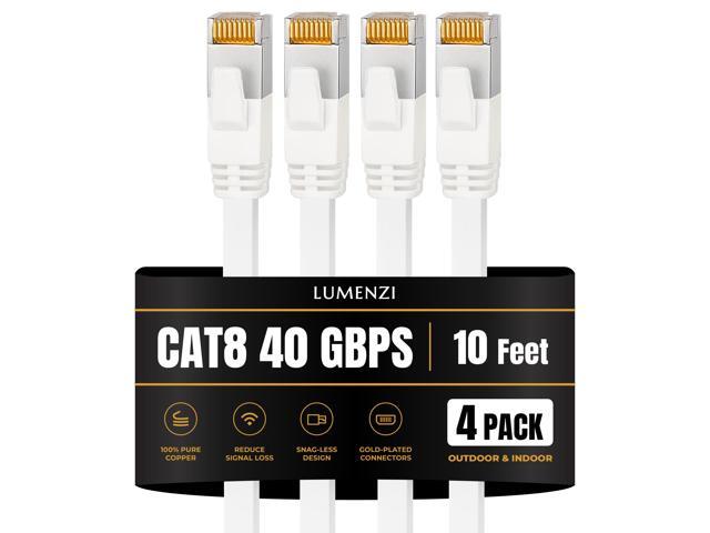 Cat8 Round Ethernet Cable 10ft, 4 Pc Pack, 40Gbps 2000MHz Network Patch Cord, S/FTP Shielded LAN Cable with RJ45 Connectors, for Gaming, Router,...