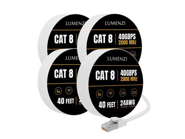 Cat8 Round Ethernet Cable 40ft, 4 Pc Pack, 40Gbps 2000MHz Network Patch Cord, S/FTP Shielded LAN Cable with RJ45 Connectors, for Gaming, Router,...