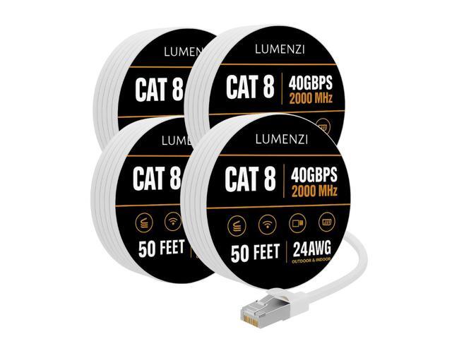 Cat8 Round Ethernet Cable 50ft, 4 Pc Pack, 40Gbps 2000MHz Network Patch Cord, S/FTP Shielded LAN Cable with RJ45 Connectors, for Gaming, Router,...