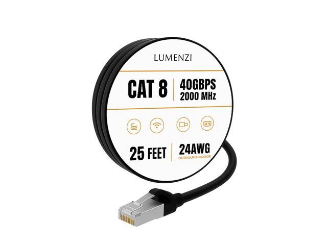 Cat8 Round Ethernet Cable 25ft, 1 Pc Pack, 40Gbps 2000MHz Network Patch Cord, S/FTP Shielded LAN Cable with RJ45 Connectors, for Gaming, Router,...