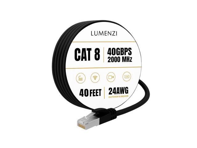 Cat8 Round Ethernet Cable 40ft, 1 Pc Pack, 40Gbps 2000MHz Network Patch Cord, S/FTP Shielded LAN Cable with RJ45 Connectors, for Gaming, Router,...
