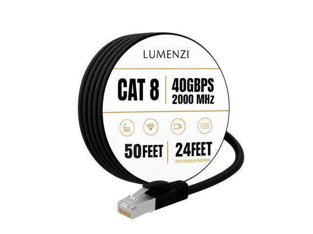 Cat8 Round Ethernet Cable 50ft, 1 Pc Pack, 40Gbps 2000MHz Network Patch Cord, S/FTP Shielded LAN Cable with RJ45 Connectors, for Gaming, Router,...
