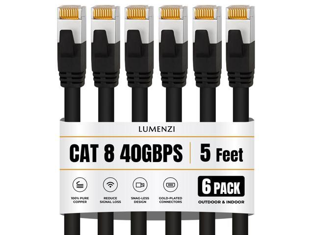 Lumenzi Cat8 Round Ethernet Cable 5ft, 6 Pc Pack, 40Gbps 2000MHz Network Patch Cord, S/FTP Shielded LAN Cable with RJ45 Connectors, for Gaming,...