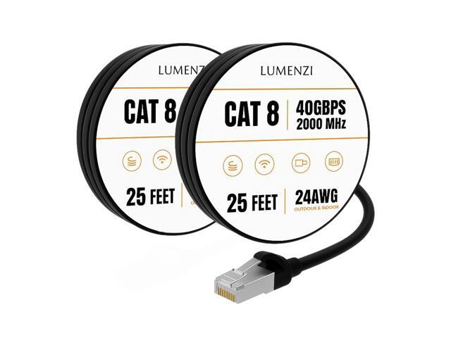Cat8 Round Ethernet Cable 25ft, 2 Pc Pack, 40Gbps 2000MHz Network Patch Cord, S/FTP Shielded LAN Cable with RJ45 Connectors, for Gaming, Router,...