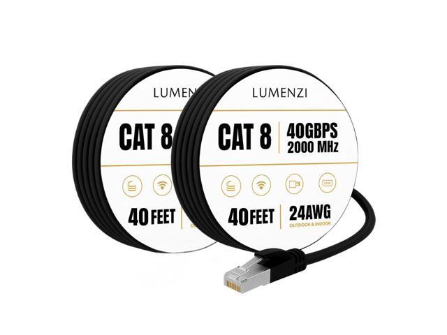 Cat8 Round Ethernet Cable 40ft, 2 Pc Pack, 40Gbps 2000MHz Network Patch Cord, S/FTP Shielded LAN Cable with RJ45 Connectors, for Gaming, Router,...