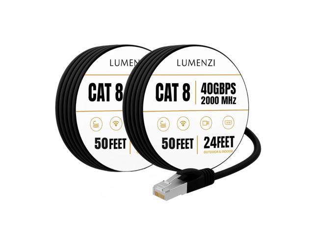 Cat8 Round Ethernet Cable 50ft, 2 Pc Pack, 40Gbps 2000MHz Network Patch Cord, S/FTP Shielded LAN Cable with RJ45 Connectors, for Gaming, Router,...