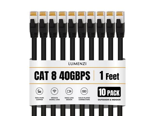 Cat8 Round Ethernet Cable 1ft, 10 Pc Pack, 40Gbps 2000MHz Network Patch Cord, S/FTP Shielded LAN Cable with RJ45 Connectors, for Gaming, Router,...
