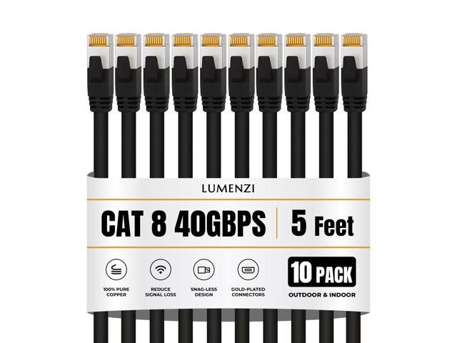 Cat8 Round Ethernet Cable 5ft, 10 Pc Pack, 40Gbps 2000MHz Network Patch Cord, S/FTP Shielded LAN Cable with RJ45 Connectors, for Gaming, Router,...