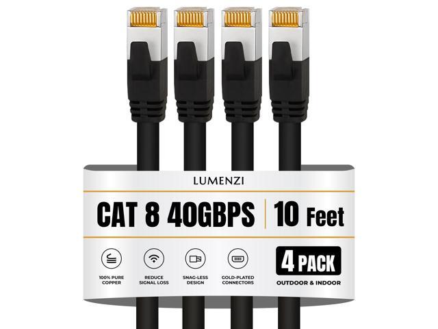 Cat8 Round Ethernet Cable 10ft, 4 Pc Pack, 40Gbps 2000MHz Network Patch Cord, S/FTP Shielded LAN Cable with RJ45 Connectors, for Gaming, Router,...