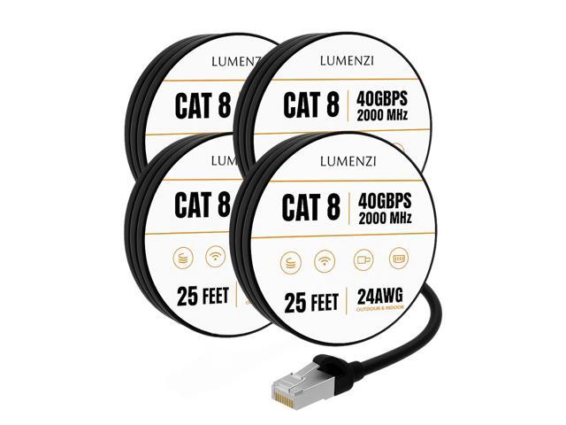 Cat8 Round Ethernet Cable 25ft, 4 Pc Pack, 40Gbps 2000MHz Network Patch Cord, S/FTP Shielded LAN Cable with RJ45 Connectors, for Gaming, Router,...