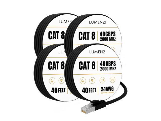 Cat8 Round Ethernet Cable 40ft, 4 Pc Pack, 40Gbps 2000MHz Network Patch Cord, S/FTP Shielded LAN Cable with RJ45 Connectors, for Gaming, Router,...