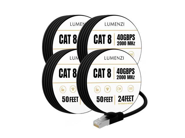 Cat8 Round Ethernet Cable 50ft, 4 Pc Pack, 40Gbps 2000MHz Network Patch Cord, S/FTP Shielded LAN Cable with RJ45 Connectors, for Gaming, Router,...