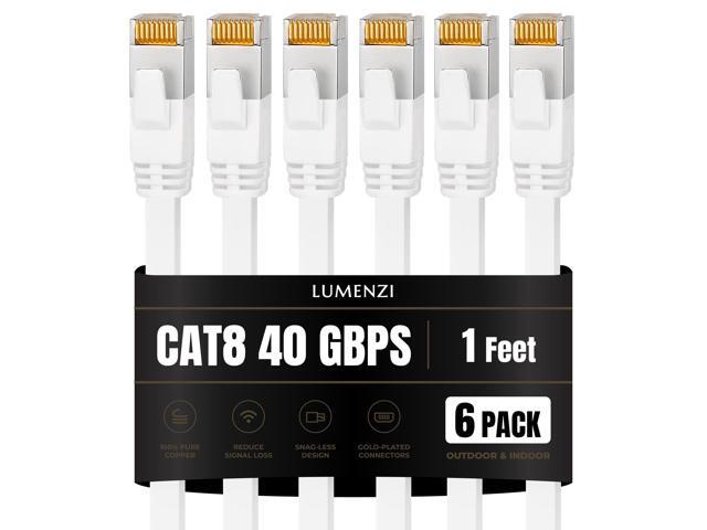Cat8 Flat Ethernet Cable 1ft, 6 Pc Pack, 40Gbps 2000MHz Network Patch Cord, S/FTP Shielded LAN Cable with RJ45 Connectors, for Gaming, Router,...