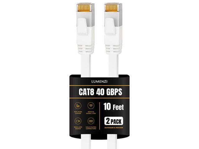 Lumenzi Cat8 Flat Ethernet Cable 10ft, 2 Pc Pack, 40Gbps 2000MHz Network Patch Cord, S/FTP Shielded LAN Cable with RJ45 Connectors, for Gaming,...