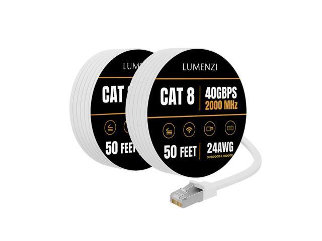Cat8 Flat Ethernet Cable 50ft, 2 Pc Pack, 40Gbps 2000MHz Network Patch Cord, S/FTP Shielded LAN Cable with RJ45 Connectors, for Gaming, Router,...