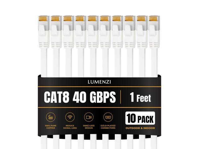 Cat8 Flat Ethernet Cable 1ft, 10 Pc Pack, 40Gbps 2000MHz Network Patch Cord, S/FTP Shielded LAN Cable with RJ45 Connectors, for Gaming, Router,...