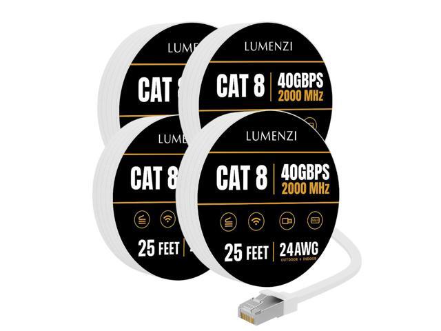 Lumenzi Cat8 Flat Ethernet Cable 25ft, 4 Pc Pack, 40Gbps 2000MHz Network Patch Cord, S/FTP Shielded LAN Cable with RJ45 Connectors, for Gaming,...