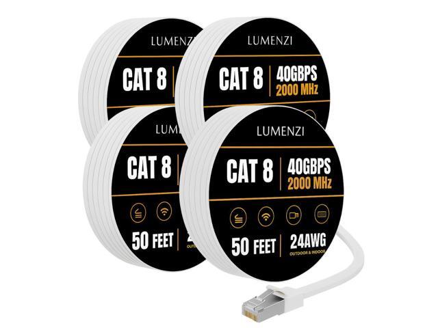Lumenzi Cat8 Flat Ethernet Cable 50ft, 4 Pc Pack, 40Gbps 2000MHz Network Patch Cord, S/FTP Shielded LAN Cable with RJ45 Connectors, for Gaming,...
