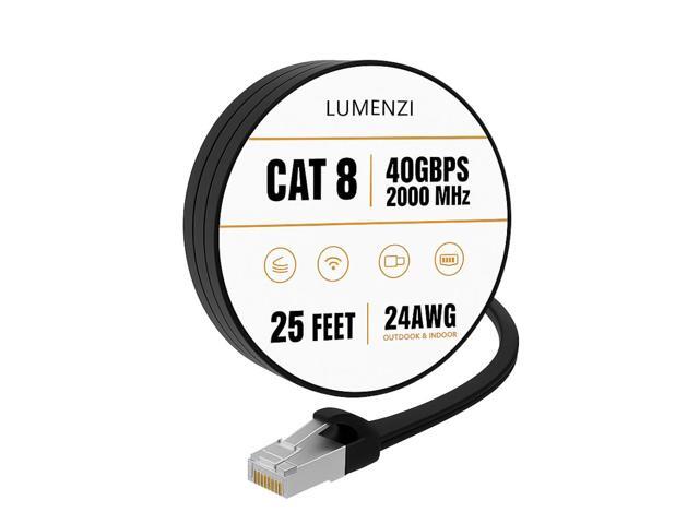 Cat8 Flat Ethernet Cable 25ft, 1 Pc Pack, 40Gbps 2000MHz Network Patch Cord, S/FTP Shielded LAN Cable with RJ45 Connectors, for Gaming, Router,...