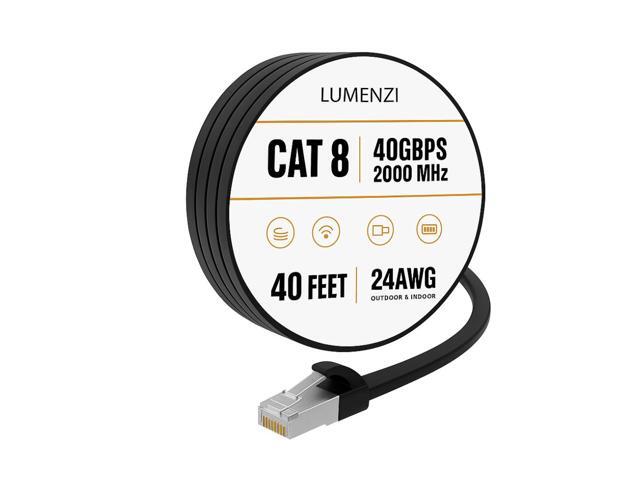 Cat8 Flat Ethernet Cable 40ft, 1 Pc Pack, 40Gbps 2000MHz Network Patch Cord, S/FTP Shielded LAN Cable with RJ45 Connectors, for Gaming, Router,...