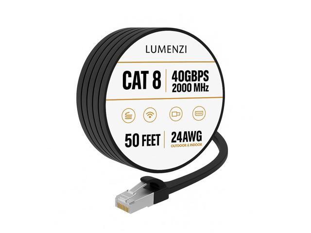 Lumenzi Cat8 Flat Ethernet Cable 50ft, 1 Pc Pack, 40Gbps 2000MHz Network Patch Cord, S/FTP Shielded LAN Cable with RJ45 Connectors, for Gaming,...