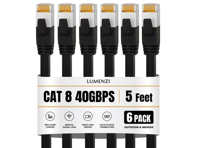 Cat8 Flat Ethernet Cable 5ft, 6 Pc Pack, 40Gbps 2000MHz Network Patch Cord, S/FTP Shielded LAN Cable with RJ45 Connectors, for Gaming, Router,...