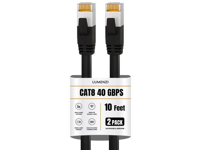 Lumenzi Cat8 Flat Ethernet Cable 10ft, 2 Pc Pack, 40Gbps 2000MHz Network Patch Cord, S/FTP Shielded LAN Cable with RJ45 Connectors, for Gaming,...