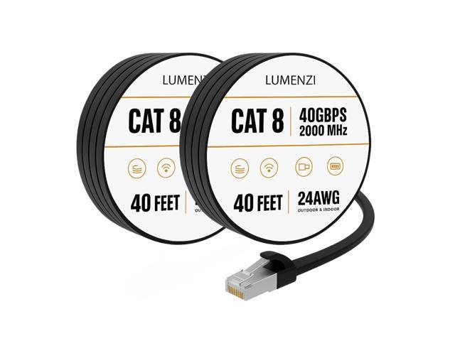 Cat8 Flat Ethernet Cable 40ft, 2 Pc Pack, 40Gbps 2000MHz Network Patch Cord, S/FTP Shielded LAN Cable with RJ45 Connectors, for Gaming, Router,...