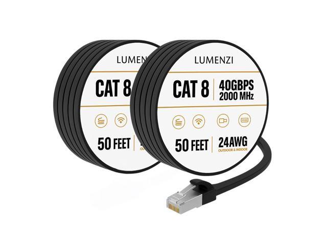 Cat8 Flat Ethernet Cable 50ft, 2 Pc Pack, 40Gbps 2000MHz Network Patch Cord, S/FTP Shielded LAN Cable with RJ45 Connectors, for Gaming, Router,...