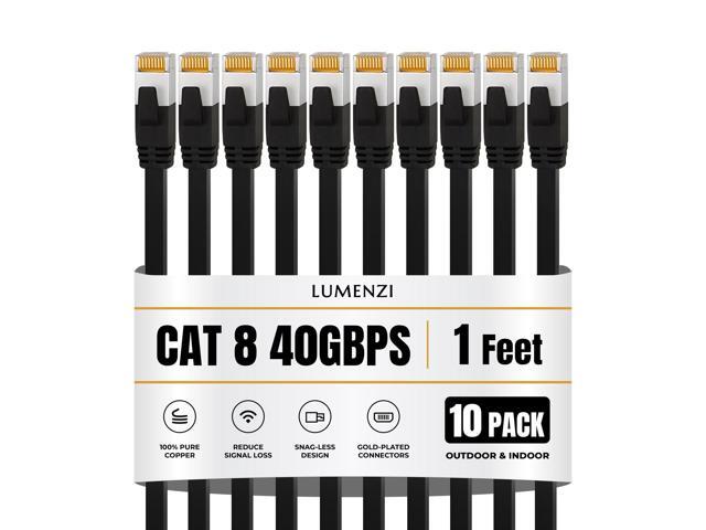 Cat8 Flat Ethernet Cable 1ft, 10 Pc Pack, 40Gbps 2000MHz Network Patch Cord, S/FTP Shielded LAN Cable with RJ45 Connectors, for Gaming, Router,...