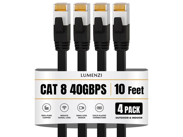 Lumenzi Cat8 Flat Ethernet Cable 10ft, 4 Pc Pack, 40Gbps 2000MHz Network Patch Cord, S/FTP Shielded LAN Cable with RJ45 Connectors, for Gaming,...