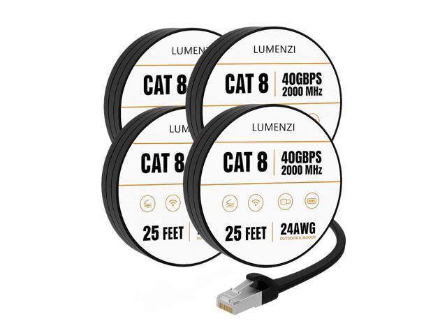 Cat8 Flat Ethernet Cable 25ft, 4 Pc Pack, 40Gbps 2000MHz Network Patch Cord, S/FTP Shielded LAN Cable with RJ45 Connectors, for Gaming, Router,...