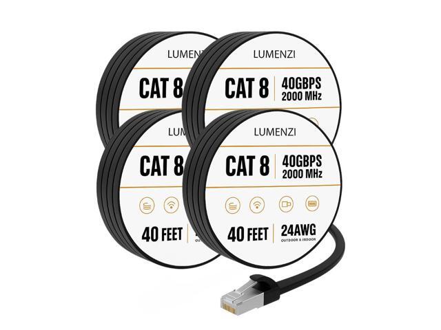 Cat8 Flat Ethernet Cable 40ft, 4 Pc Pack, 40Gbps 2000MHz Network Patch Cord, S/FTP Shielded LAN Cable with RJ45 Connectors, for Gaming, Router,...